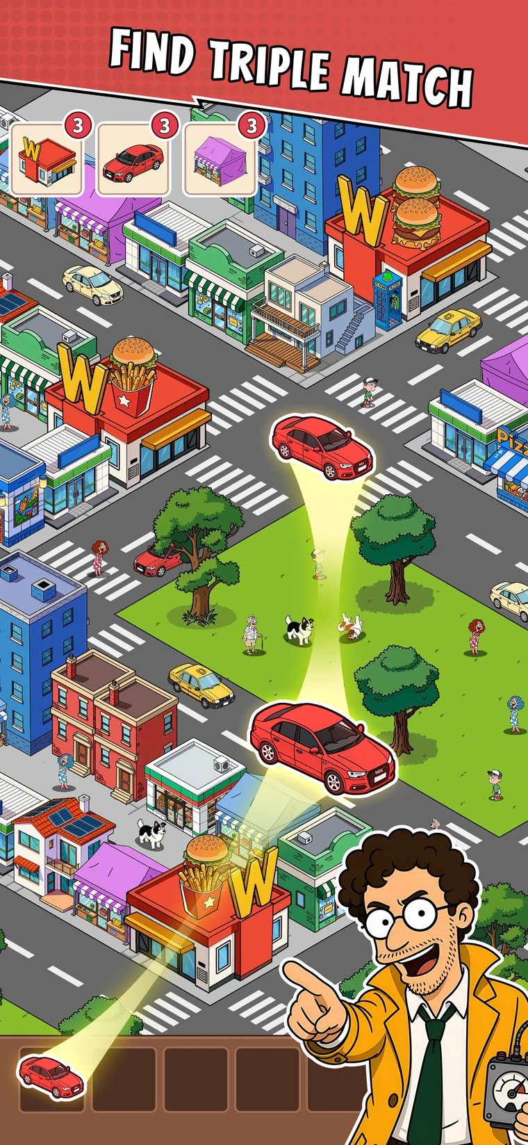 Hidden objects tucked into a lively illustrated city